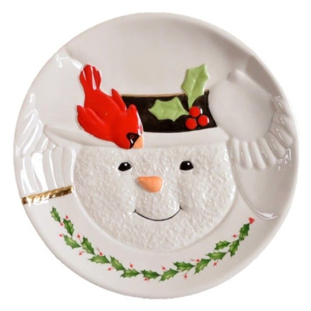 VTG Lenox Christmas Happy Holly Days Snowman Cookie Plate Holiday Christmas 9'